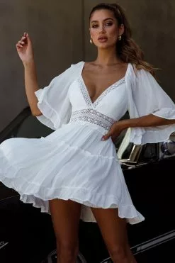 Selfie Leslie Desert Rose Bell Sleeve Mini Dress White