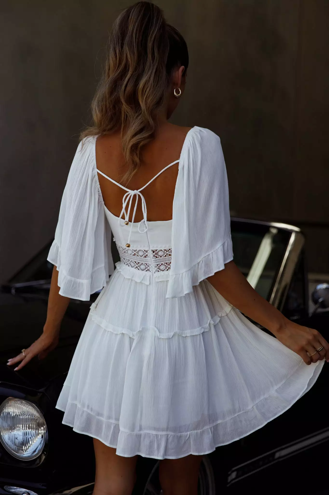Selfie Leslie Desert Rose Bell Sleeve Mini Dress White - Image 2