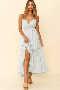 Selfie Leslie Desert Rose Crochet Tie-Up Back Maxi Dress Ice Blue