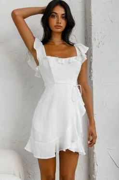 Selfie Leslie Thinkin' Bout You Ruffle Trim Waist-Tie Dress White
