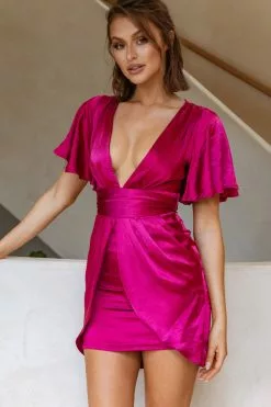 Selfie Leslie Espiritu V-Neckline Waist Tie Dress Fuchsia