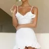 Selfie Leslie Shine Bright Ruffle Trim Jewel Strap Mini Dress White
