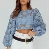 Angel Biba Arriana Balloon Sleeve Lace Crop Top Blue