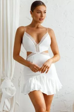 Selfie Leslie Santorini Sunset Cami Strap Cut-Out Dress White