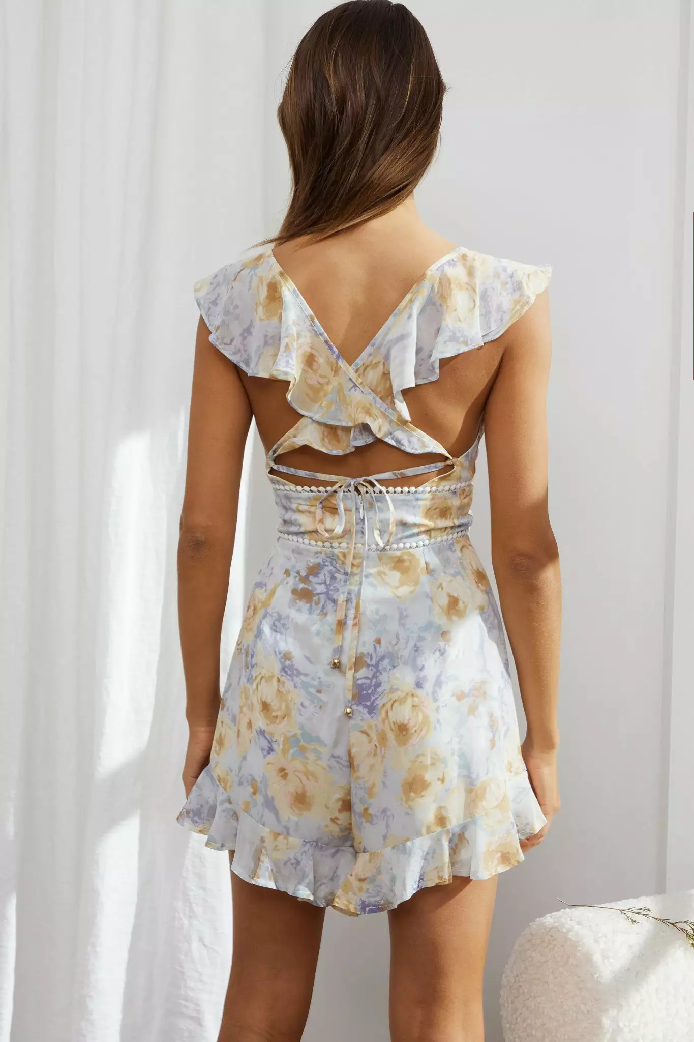 Selfie Leslie Catch Feelings Ruffle Strap Romper Floral Ink - Image 2