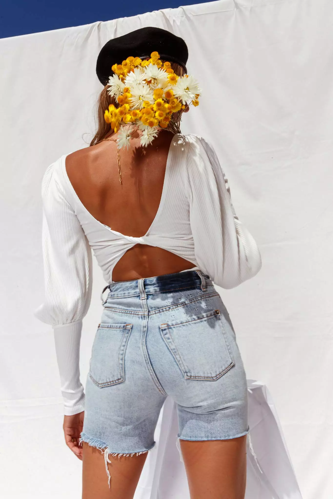 Selfie Leslie Moneymaker Lantern Sleeve Open Back Bodysuit White - Image 8