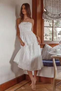 Indi Luxe Chasing Sunshine Strapless Midi Dress White