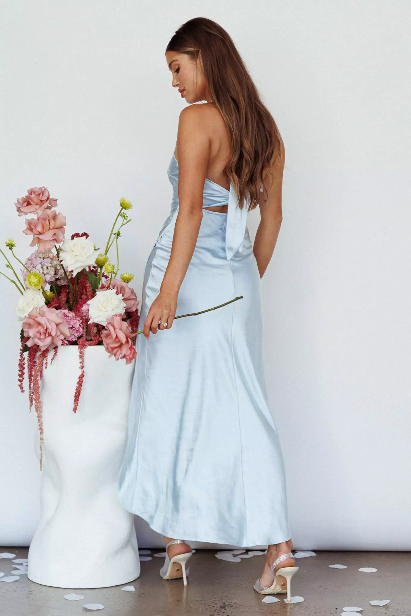 Saints + Secrets Sonoma Halterneck Faux Wrap Twist Back Maxi Dress Steel Blue - Image 2