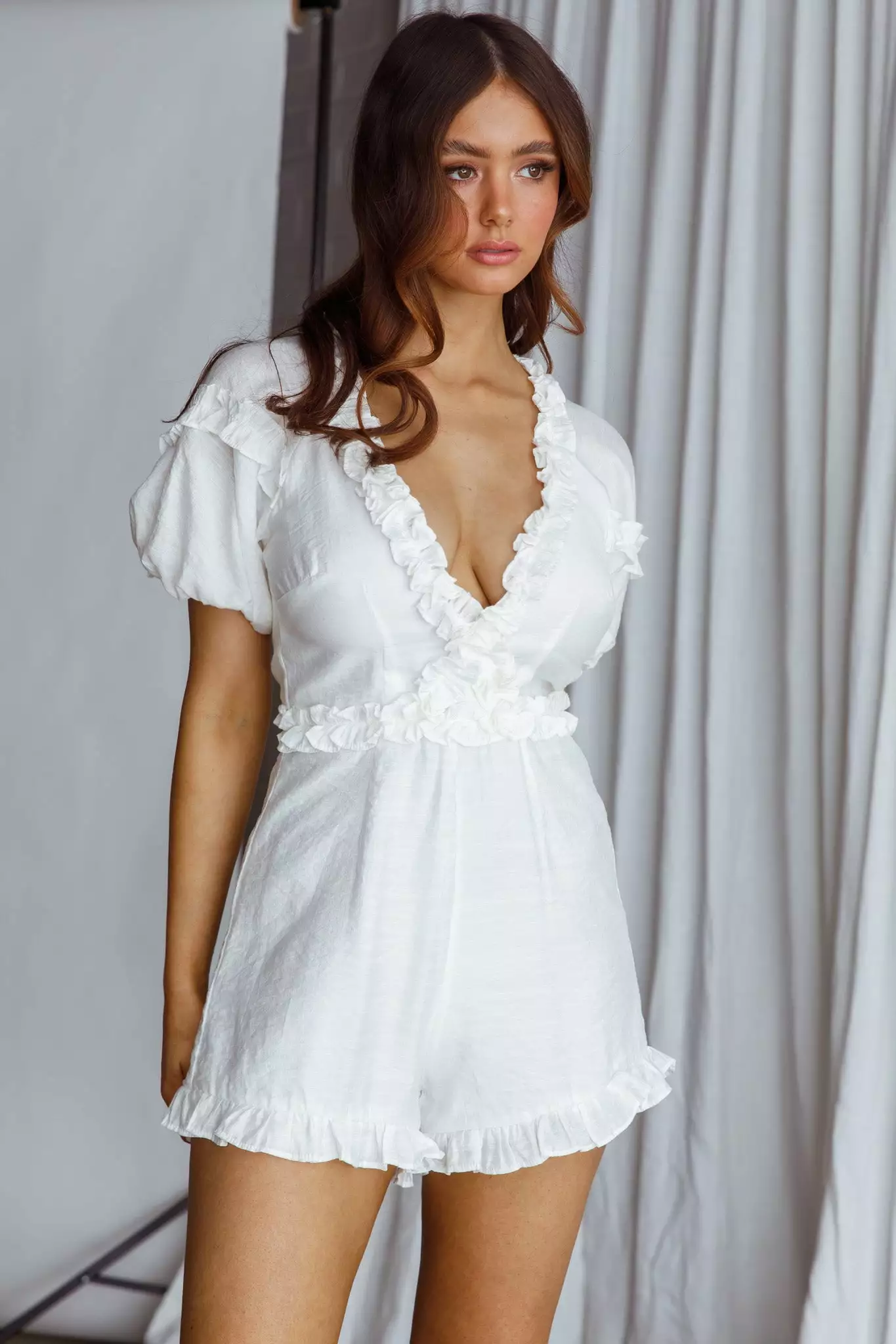 Galatia Frill Trim Puff Sleeve Romper White - Image 4