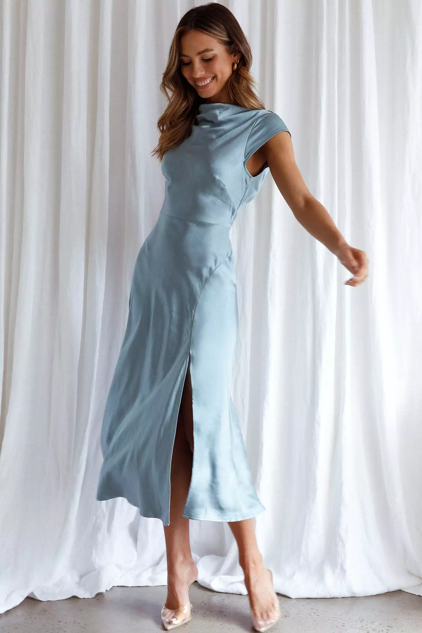 Saints + Secrets Lucinda Twist Back Midi Dress Blue - Image 6