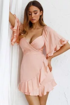 Selfie Leslie Hand In Mine Ruffle Hem Dress Peach