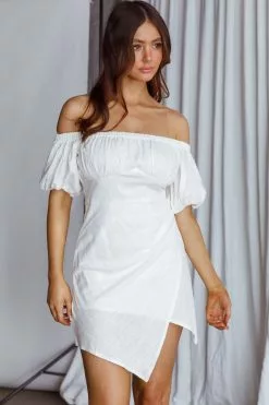 INDIKAH Dayanara Off-Shoulder Puff Sleeve Dress White