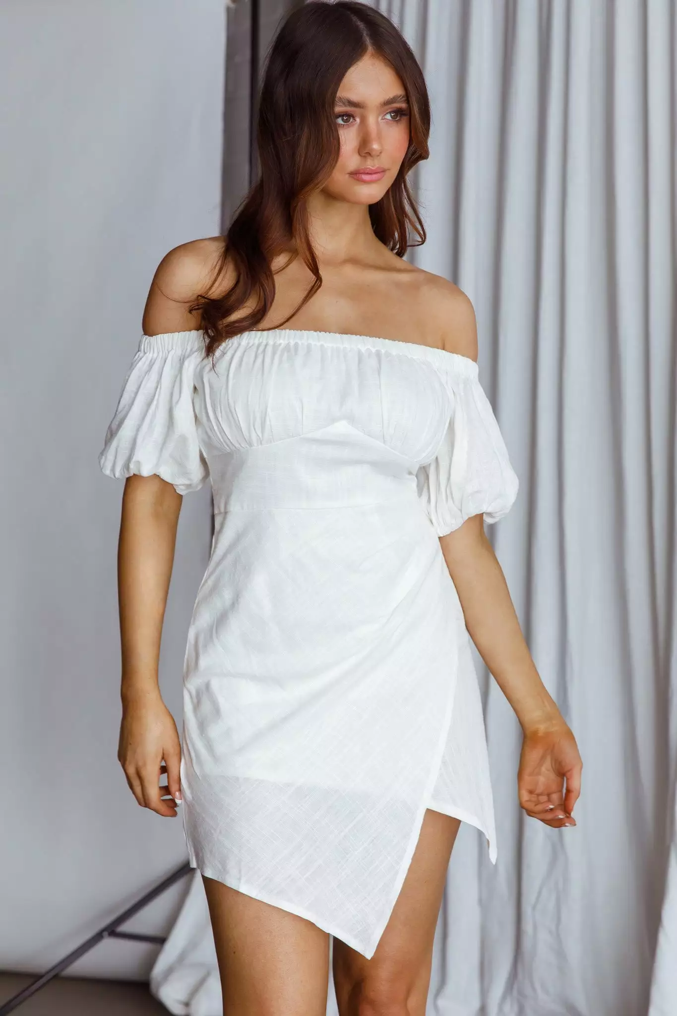 INDIKAH Dayanara Off-Shoulder Puff Sleeve Dress White