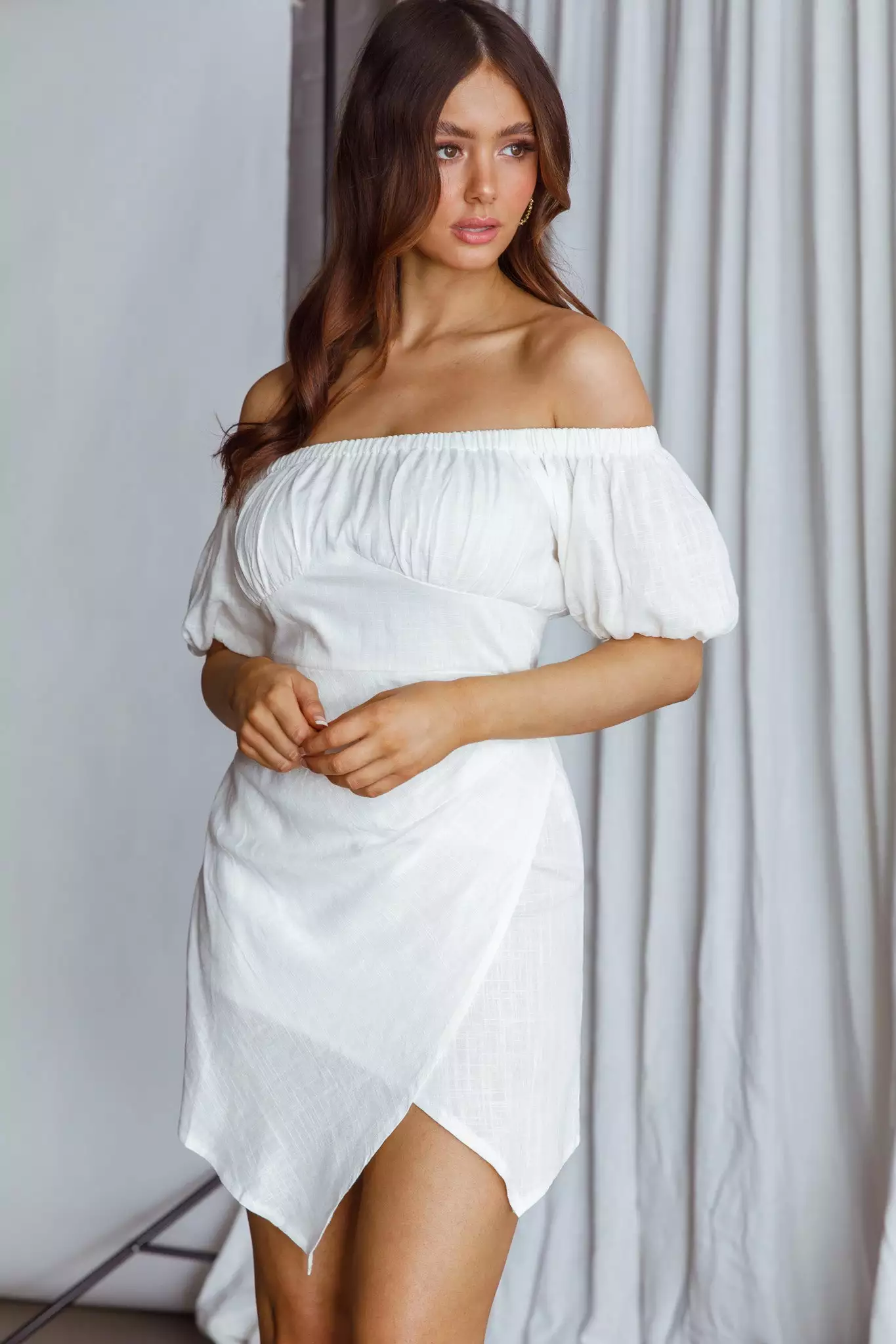 INDIKAH Dayanara Off-Shoulder Puff Sleeve Dress White - Image 4