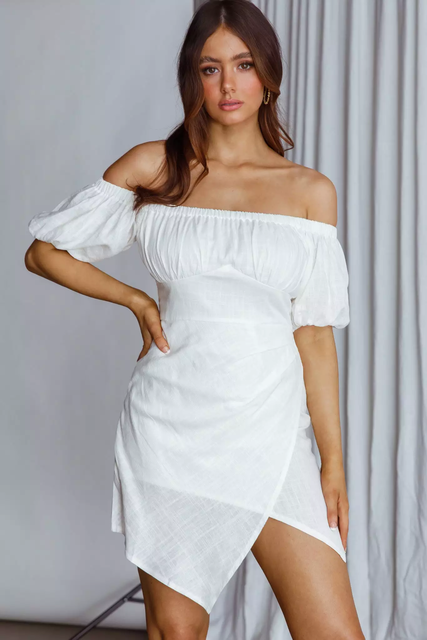 INDIKAH Dayanara Off-Shoulder Puff Sleeve Dress White - Image 6