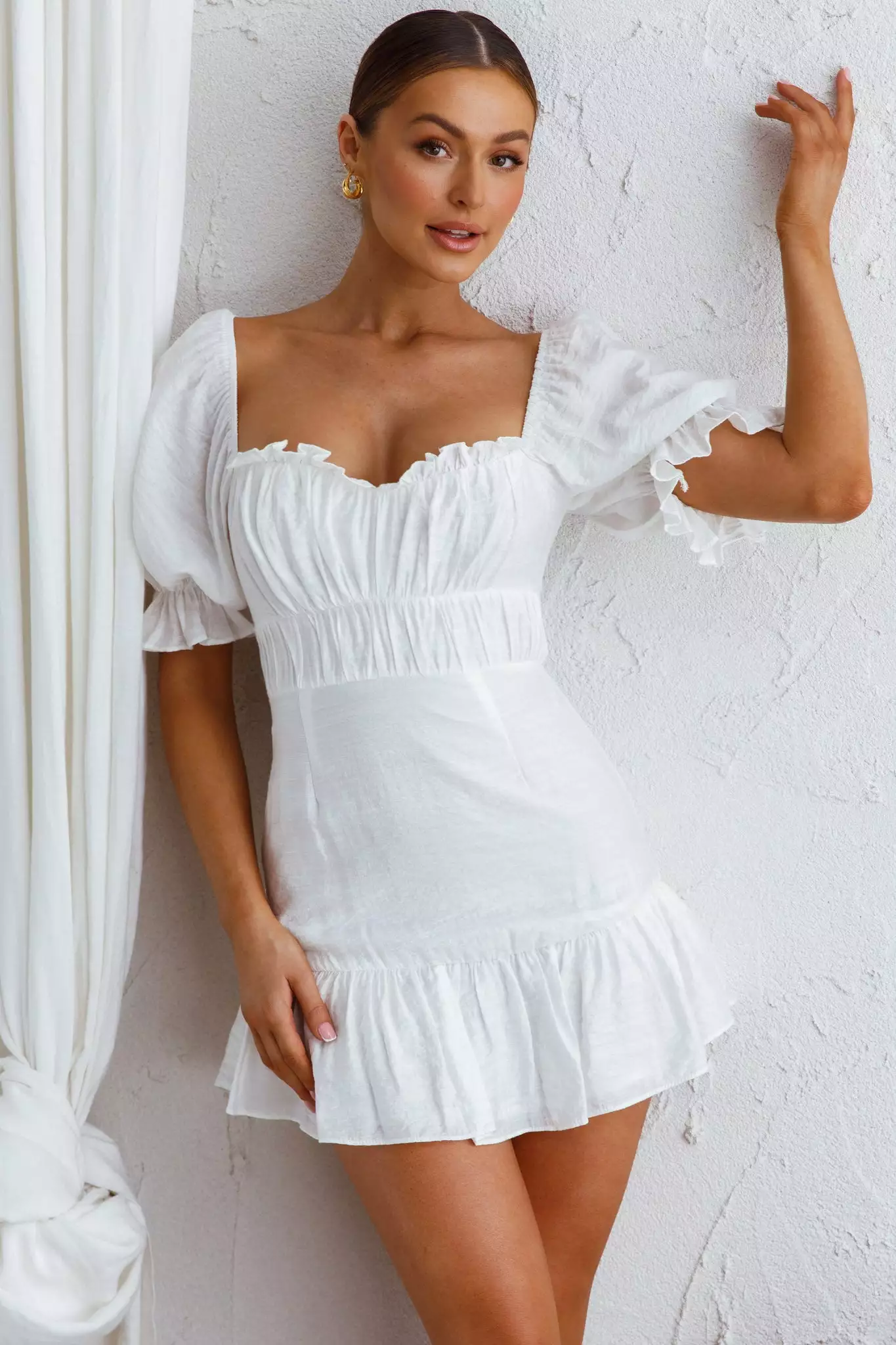 Selfie Leslie Light Catcher Sweetheart Neckline Frill Dress White - Image 3