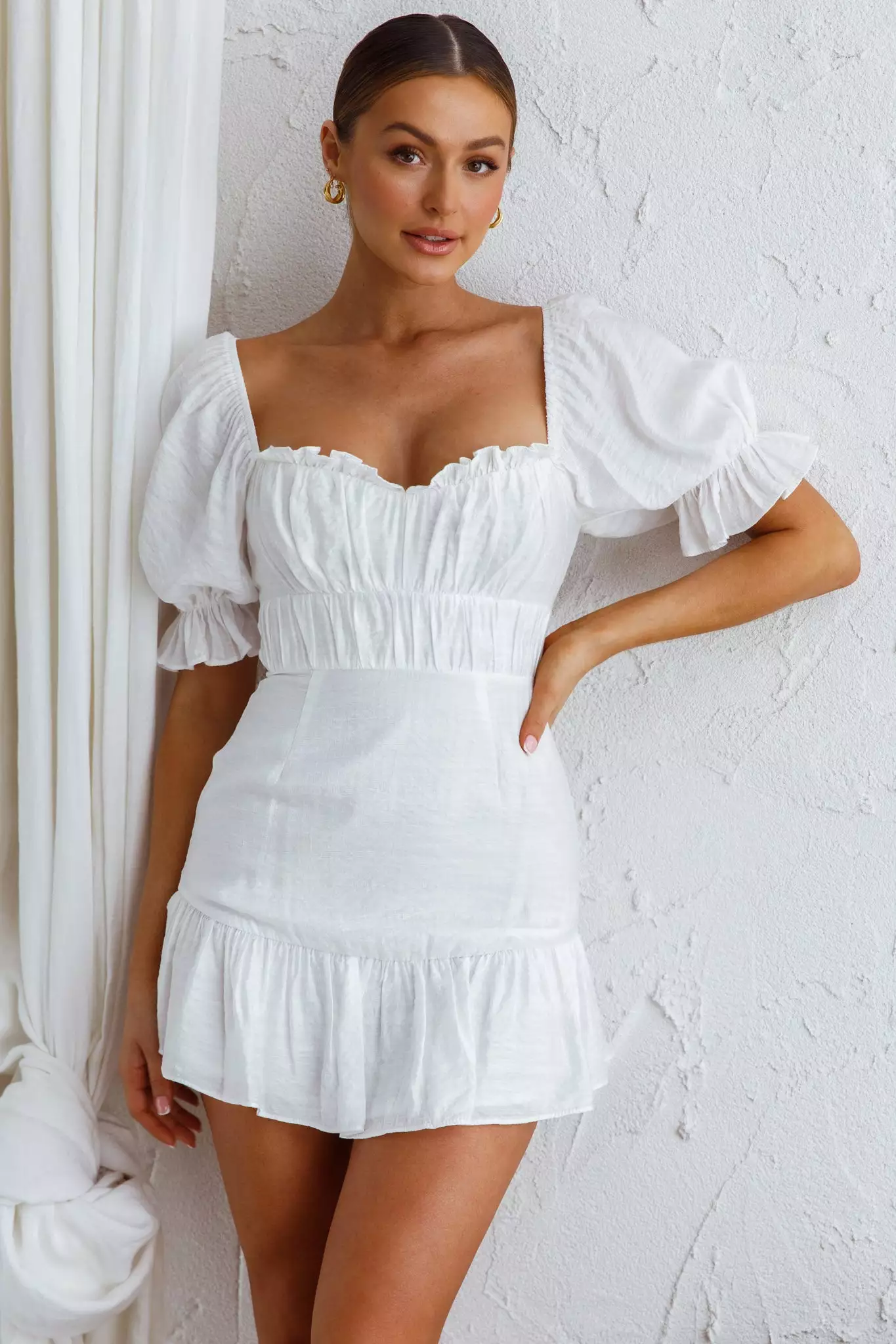 Selfie Leslie Light Catcher Sweetheart Neckline Frill Dress White - Image 6