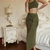 Selfie Leslie Fay Wrap Style Knit Midi Skirt Olive