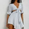 Selfie Leslie Sunshine Sweetie Cut-Out Waist Tie Feature Mini Dress Steel Blue