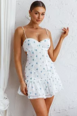 Selfie Leslie Summer Blossom Buckle Back Eyelet Mini Dress Floral Blue
