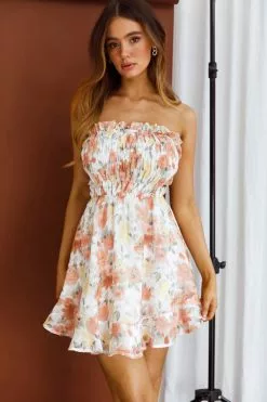 Selfie Leslie 5 O'Clock Somewhere Shirred Bust Mini Dress Floral Orange