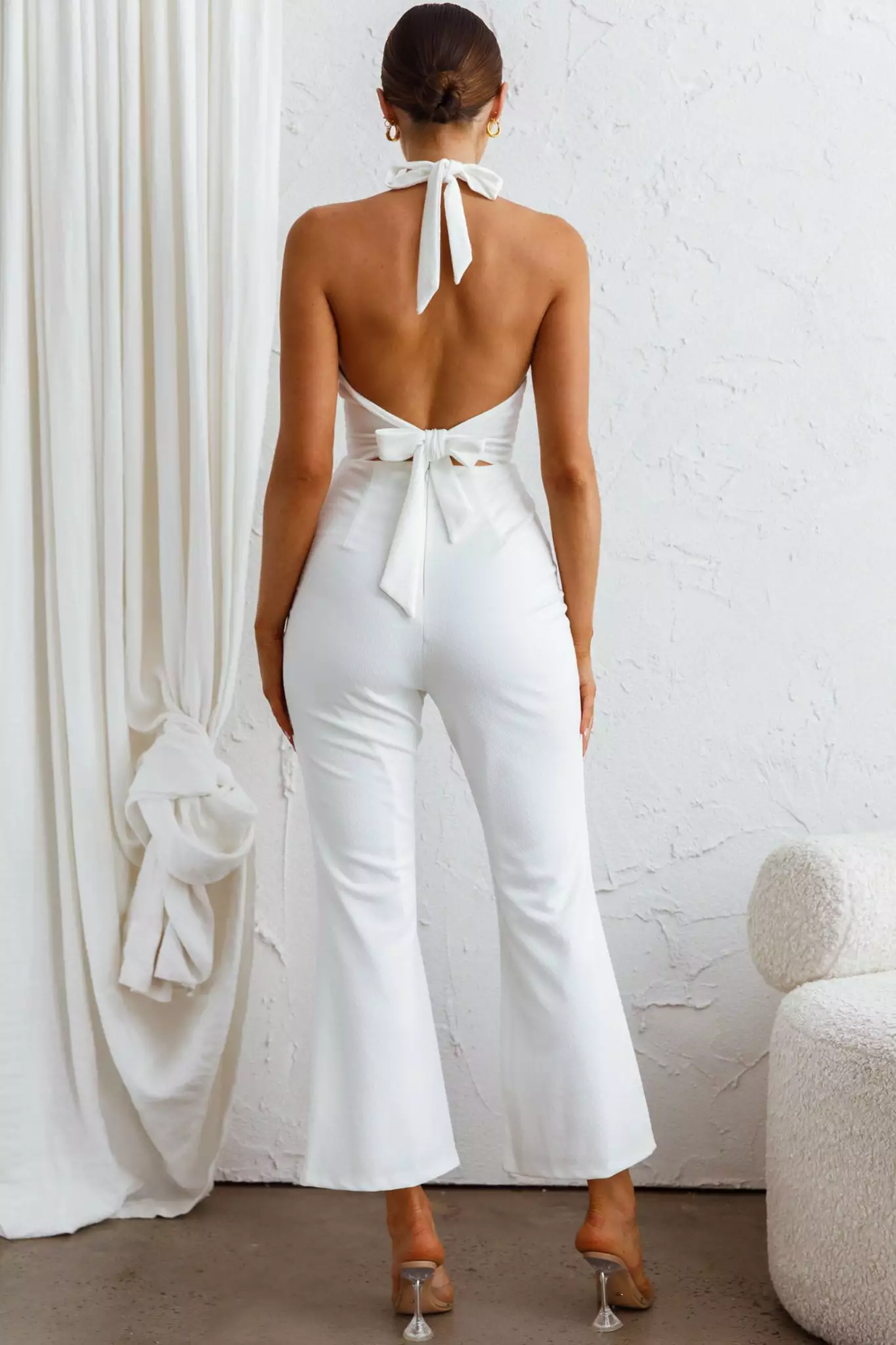 Selfie Leslie Azul Halterneck Flared Jumpsuit White - Image 6
