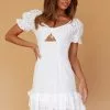 Michal Tied Bust Eyelet Mini Dress White