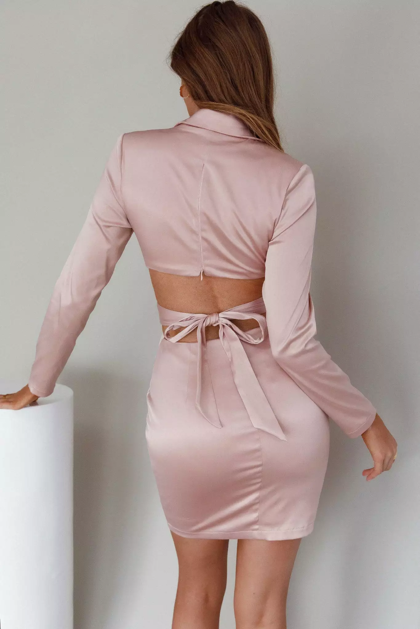 Selfie Leslie Antoinette Collared Long Sleeve Mini Dress Champagne - Image 2