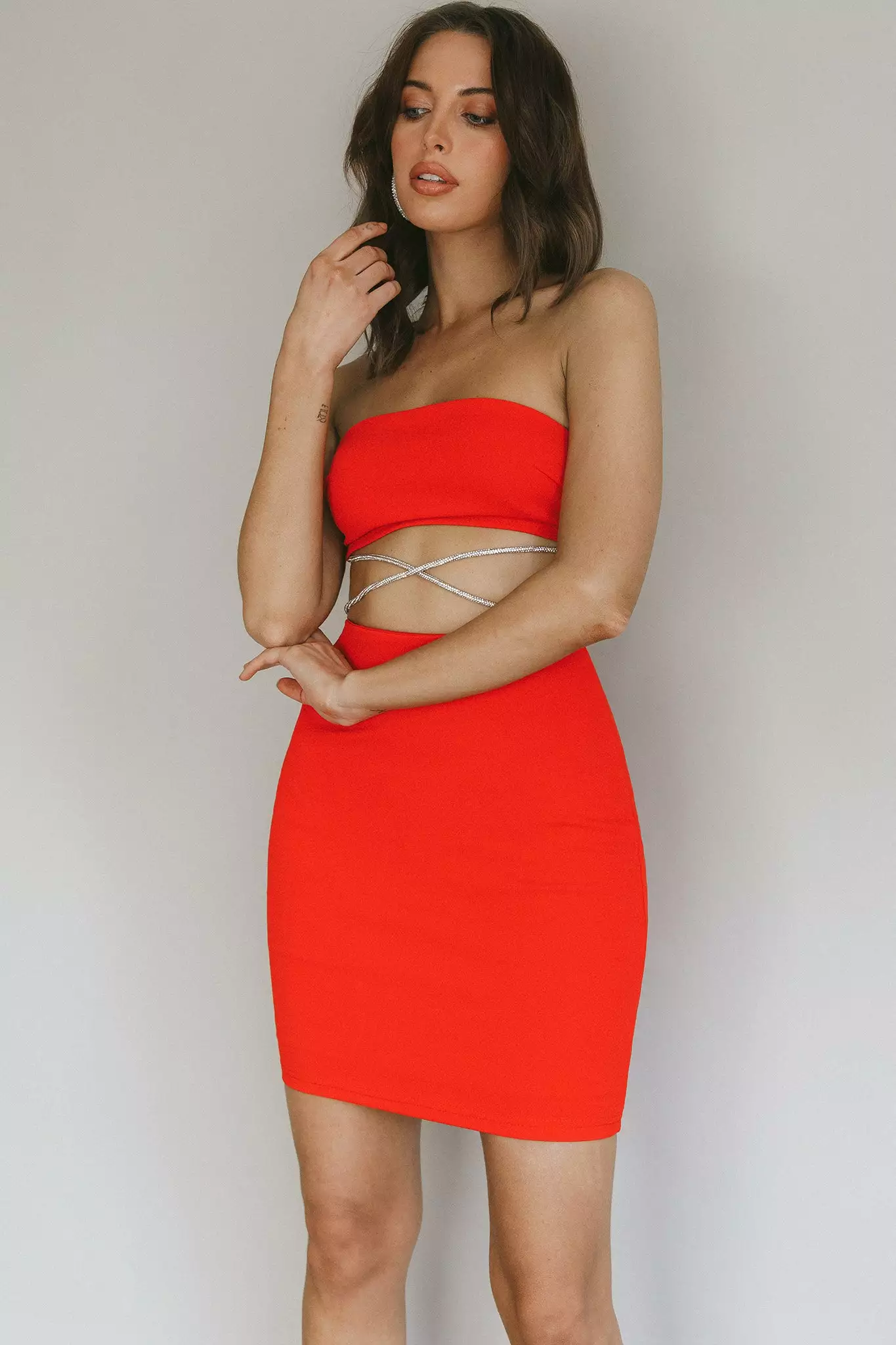 Selfie Leslie Nohemi Strapless Diamante Mini Dress Red - Image 7