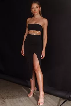 Saints + Secrets Nohemi Strapless Diamante Midi Dress Black