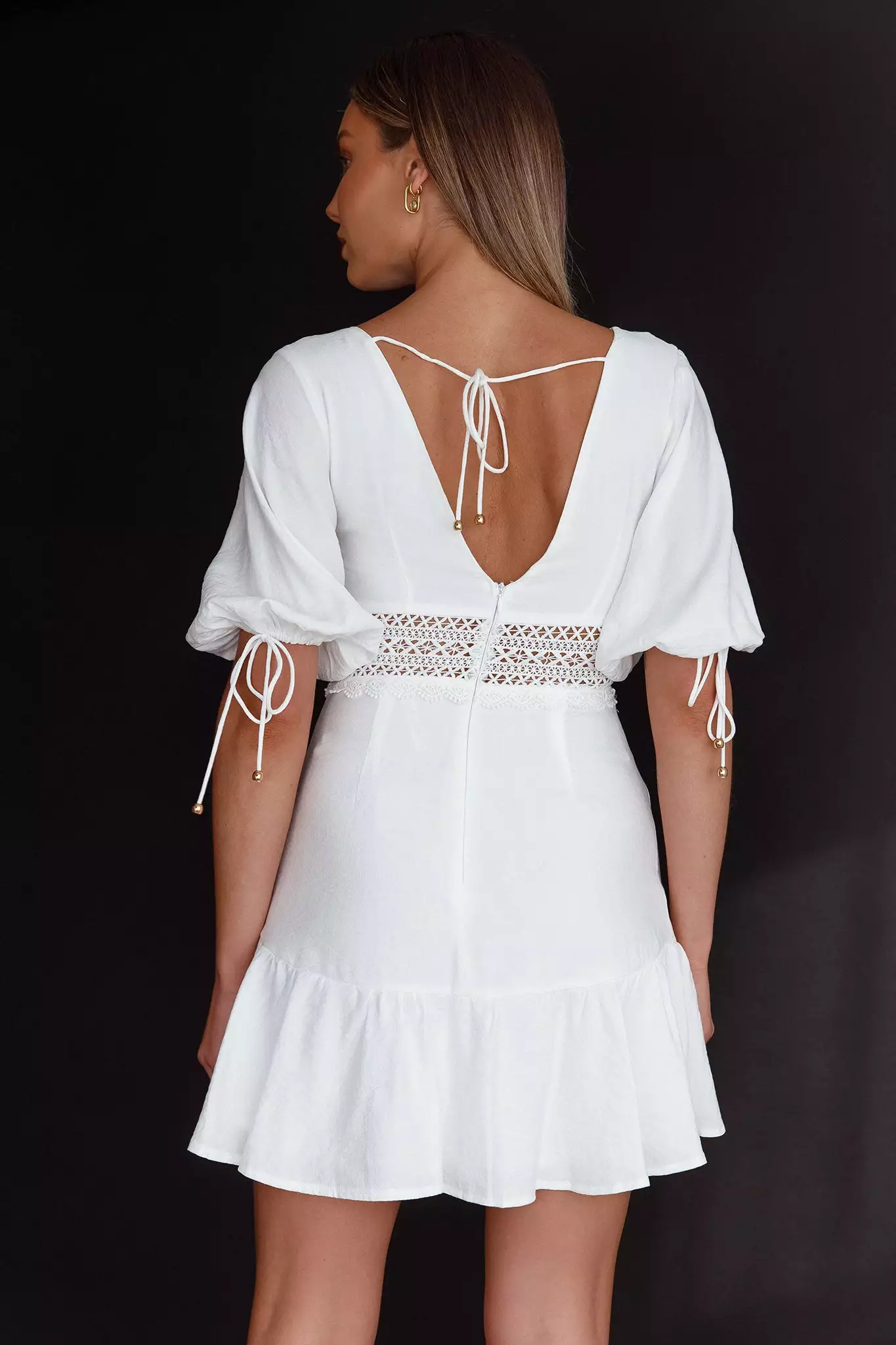INDIKAH Vista Embroidery Trim Mini Dress White - Image 7