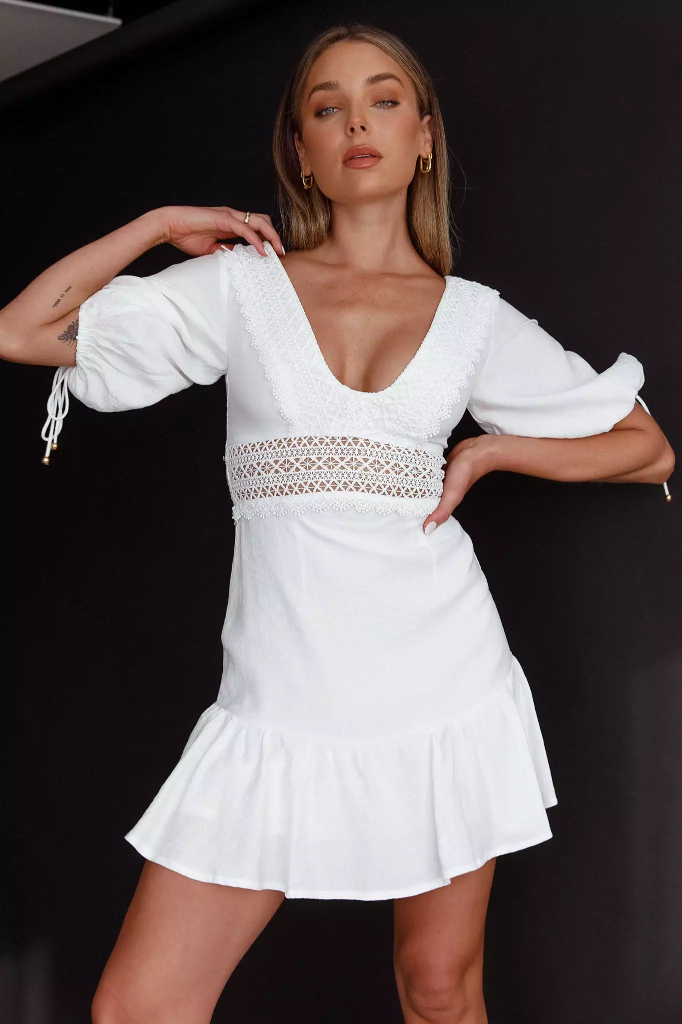 INDIKAH Vista Embroidery Trim Mini Dress White - Image 8