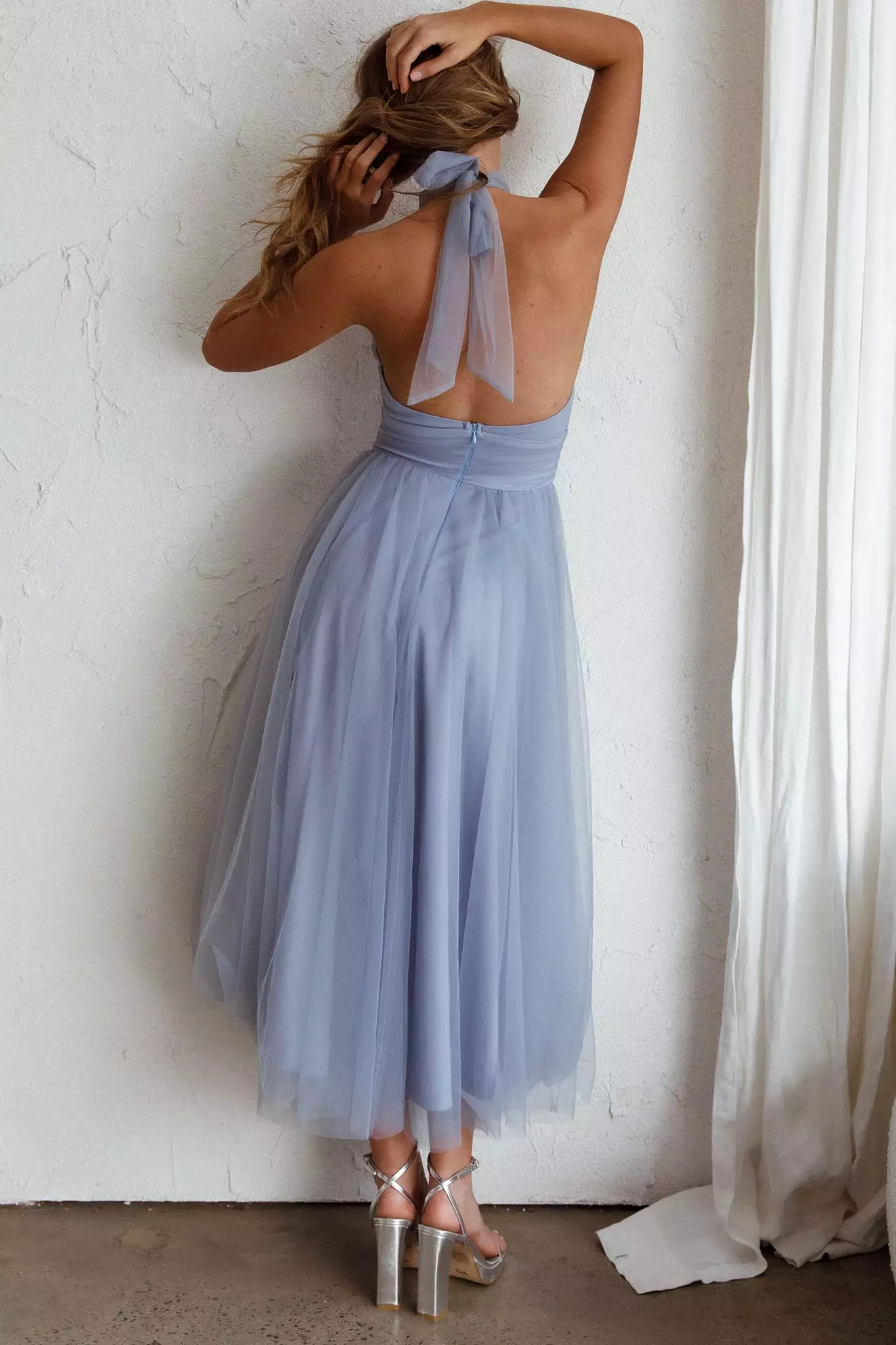 Here Comes The Sun Andria Halterneck Tulle Midi Dress Blue - Image 5