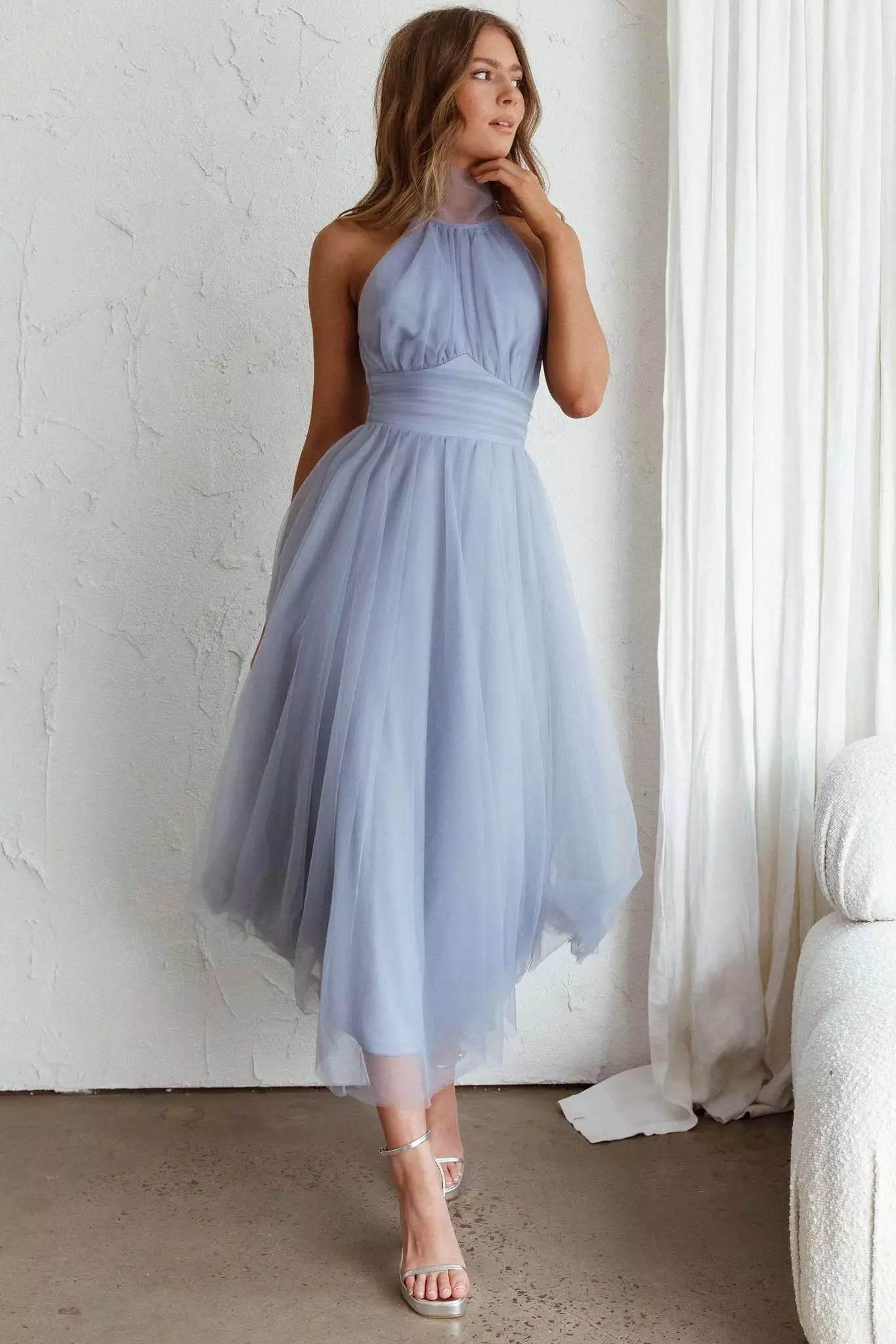 Here Comes The Sun Andria Halterneck Tulle Midi Dress Blue - Image 8