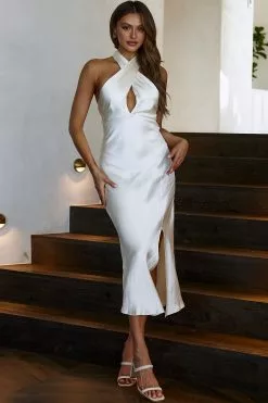 Selfie Leslie Je Reve Twist Halterneck Midi Dress Champagne