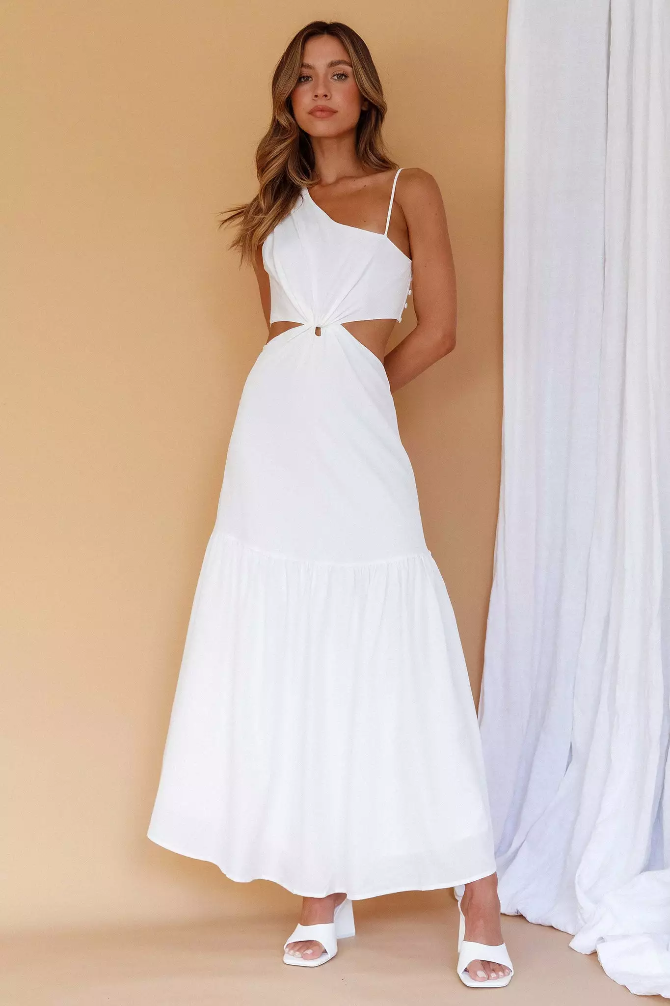 Mika&Gala Evening Breeze Cut-Out Waist Maxi Dress White