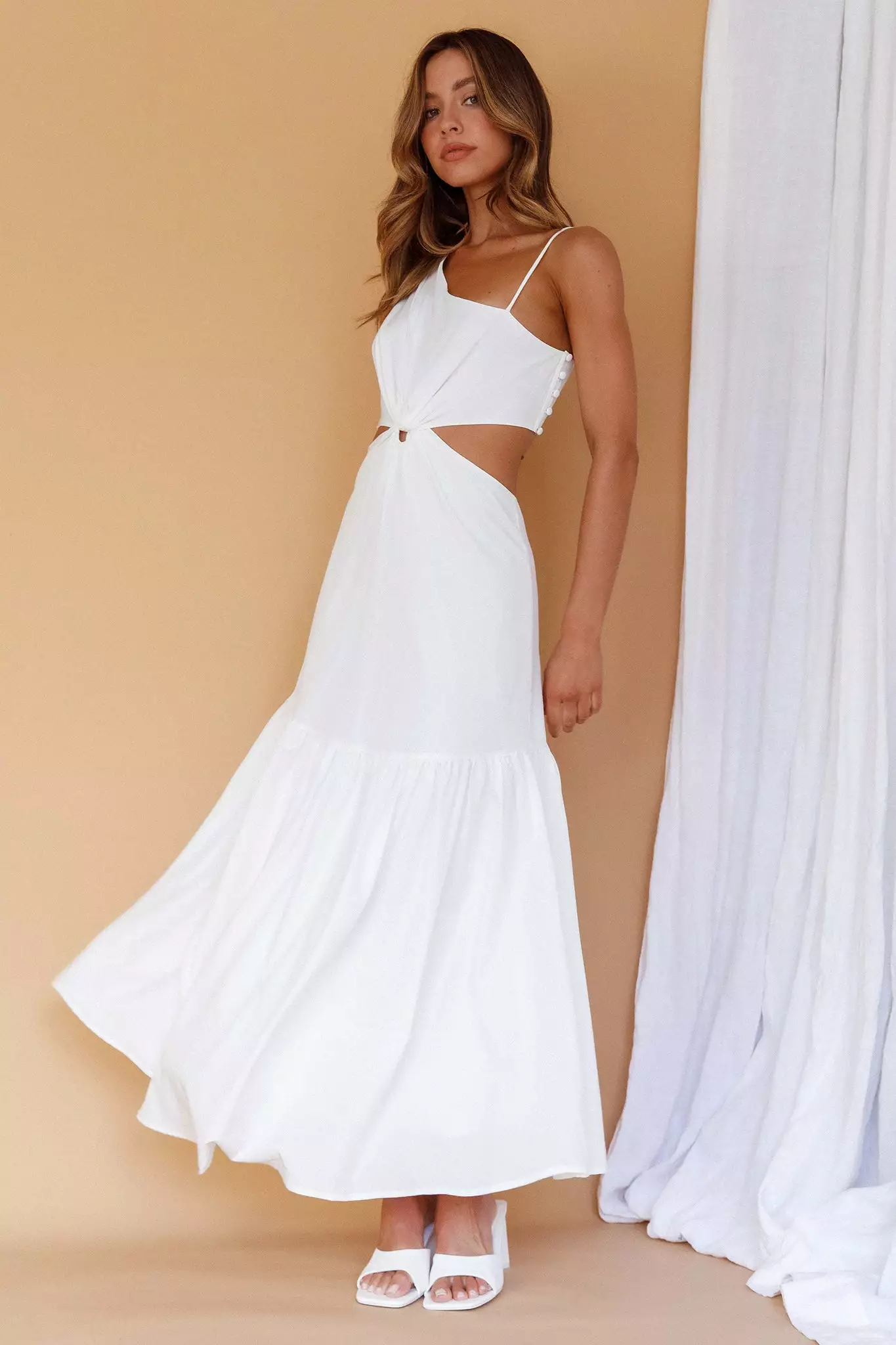 Mika&Gala Evening Breeze Cut-Out Waist Maxi Dress White - Image 3