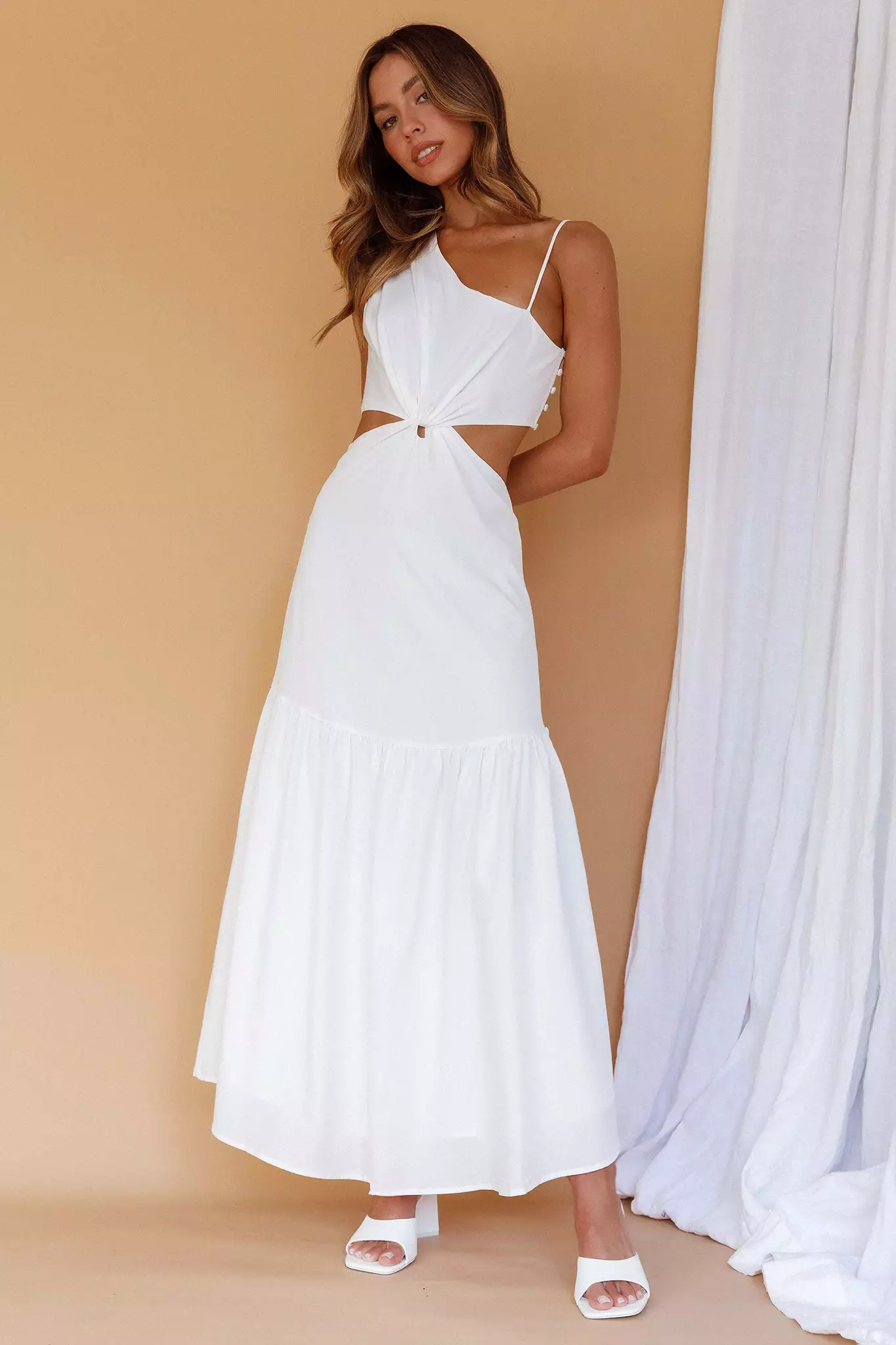 Mika&Gala Evening Breeze Cut-Out Waist Maxi Dress White - Image 6