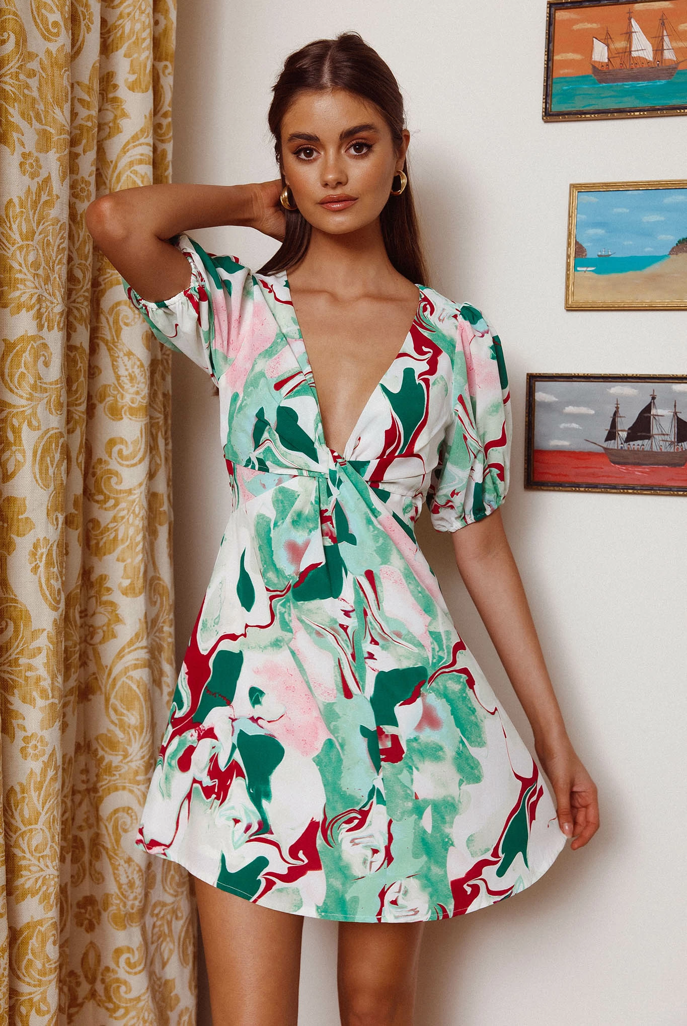 Mika&Gala Anakin Twist Bust Mini Dress Swirl Green