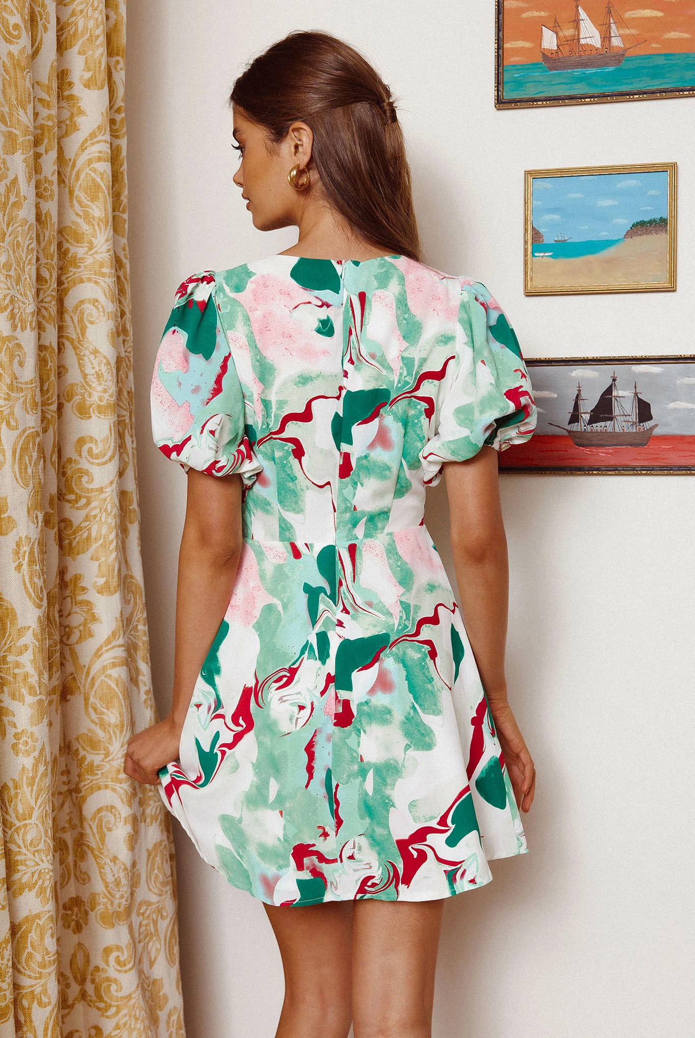 Mika&Gala Anakin Twist Bust Mini Dress Swirl Green - Image 2