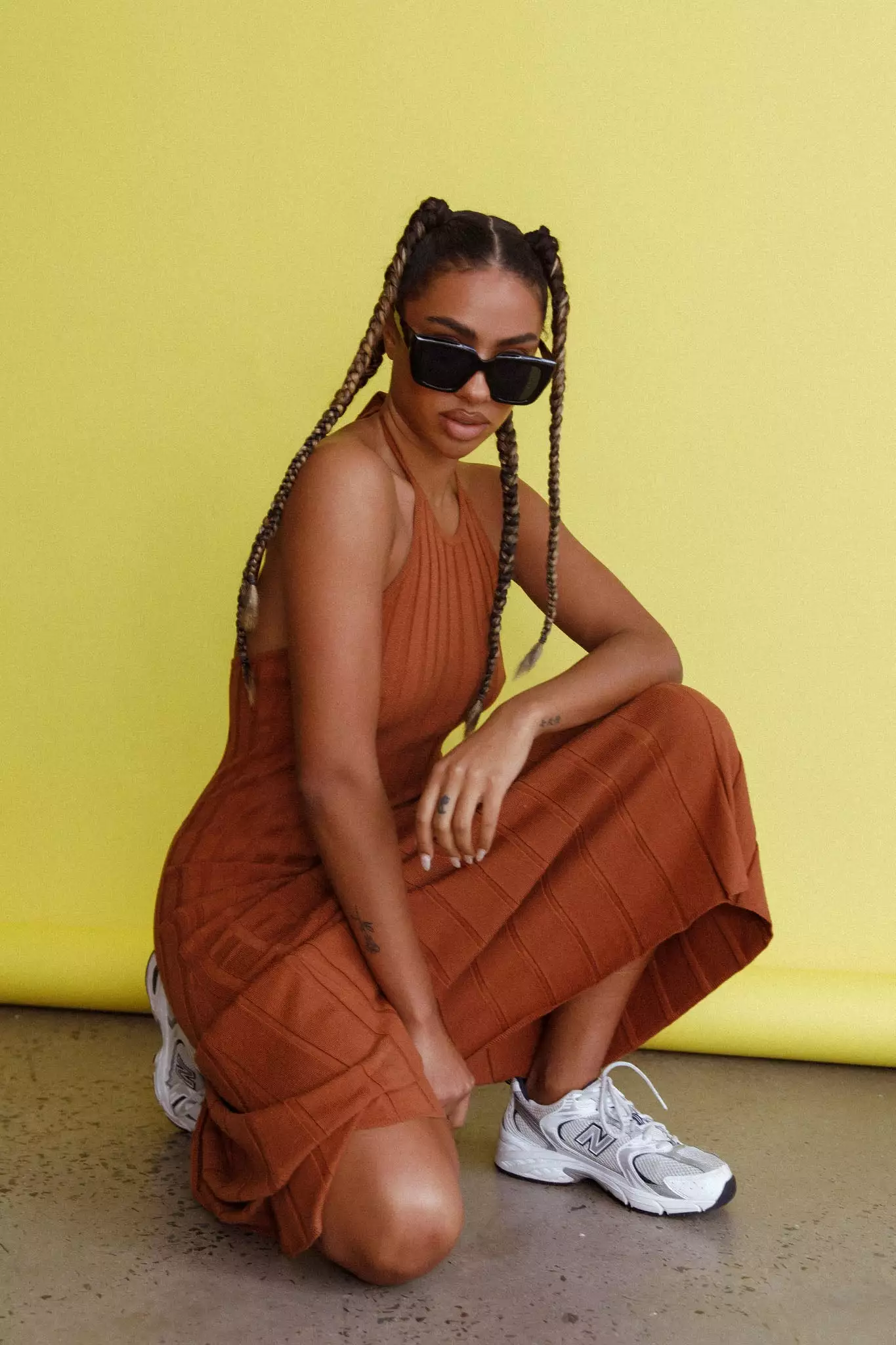 Here Comes The Sun Mikah Knit Halterneck Midi Dress Mocha - Image 5