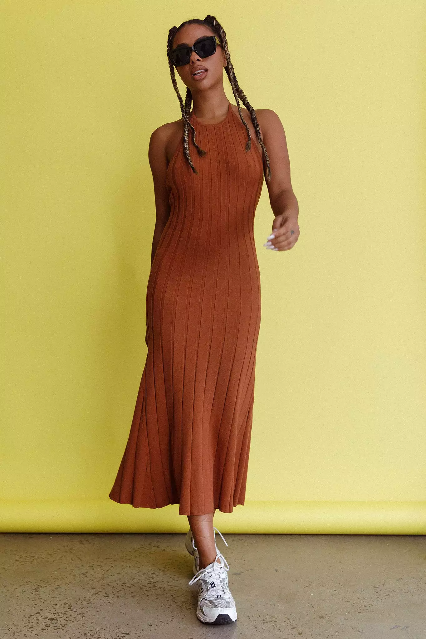 Here Comes The Sun Mikah Knit Halterneck Midi Dress Mocha - Image 6