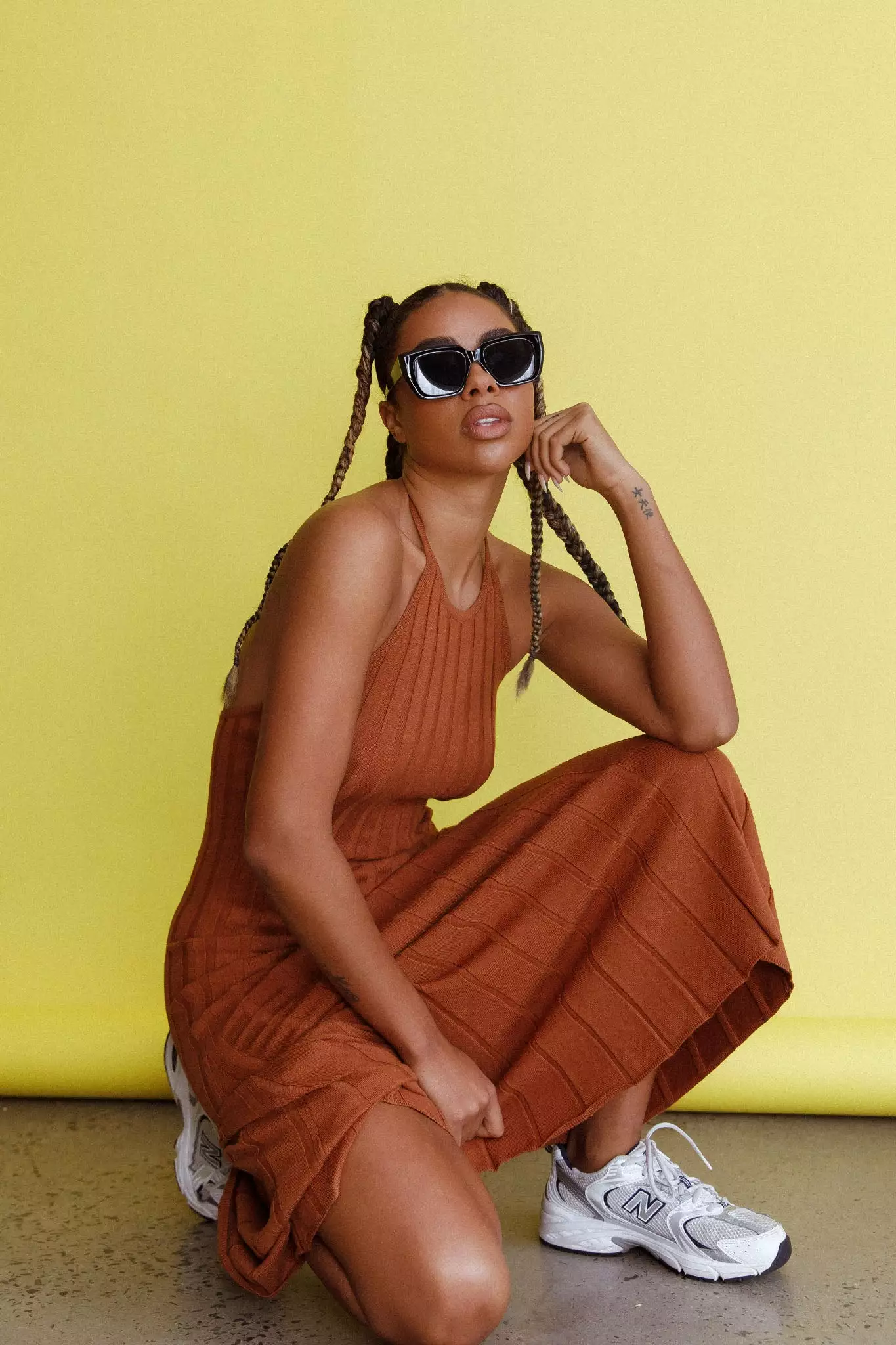 Here Comes The Sun Mikah Knit Halterneck Midi Dress Mocha - Image 7