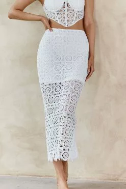 Indi Luxe Milano Crochet Lace Midi Skirt White