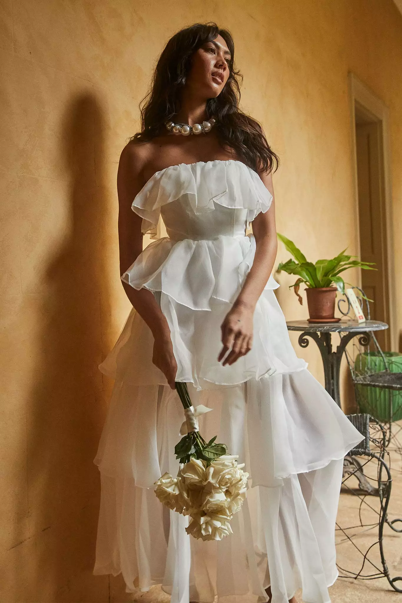 Selfie Leslie Bridal Oceana Layered Ruffle Maxi Dress White - Image 3