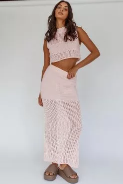 INDIKAH Bayside Crochet Maxi Skirt Pink