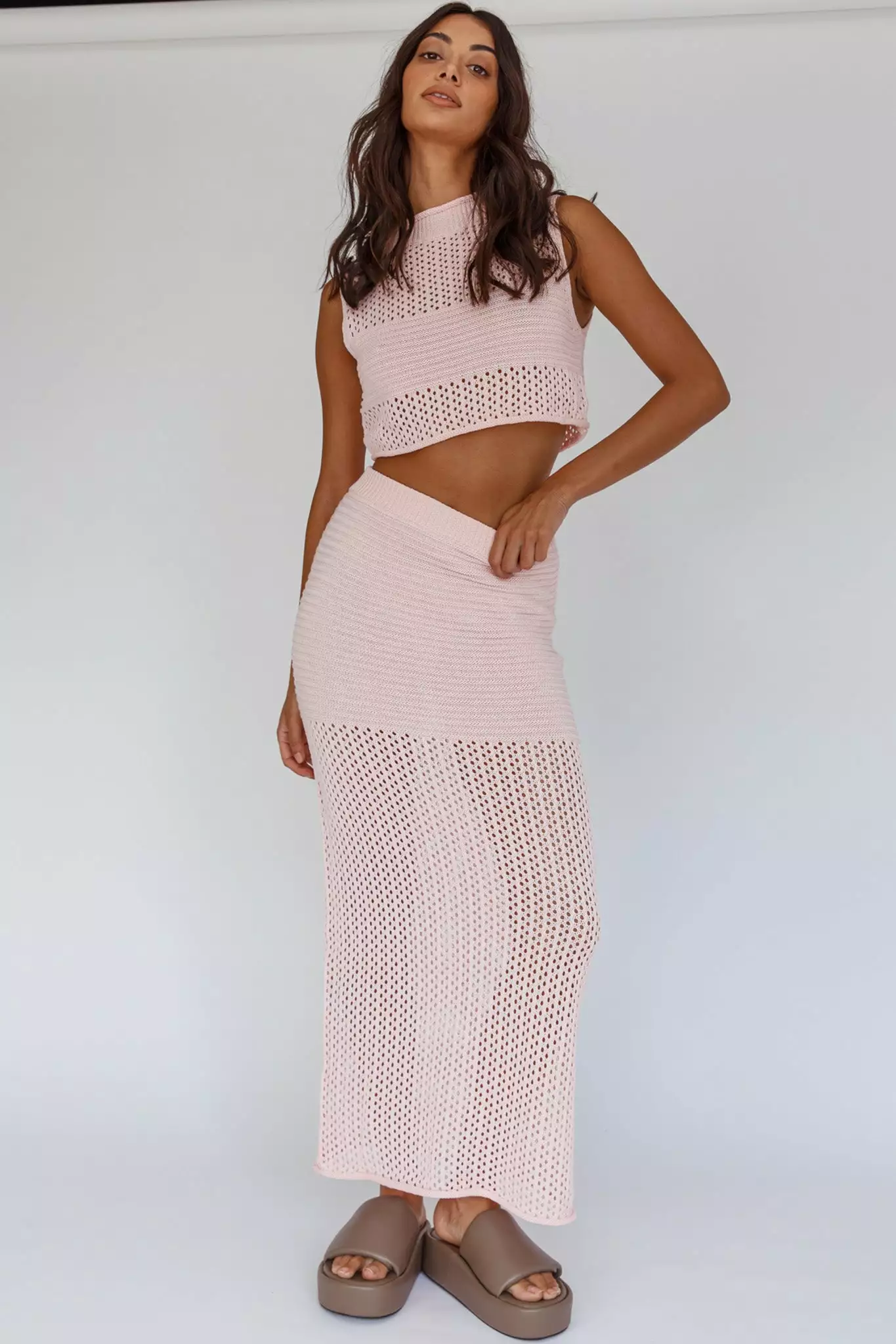 INDIKAH Bayside Crochet Maxi Skirt Pink