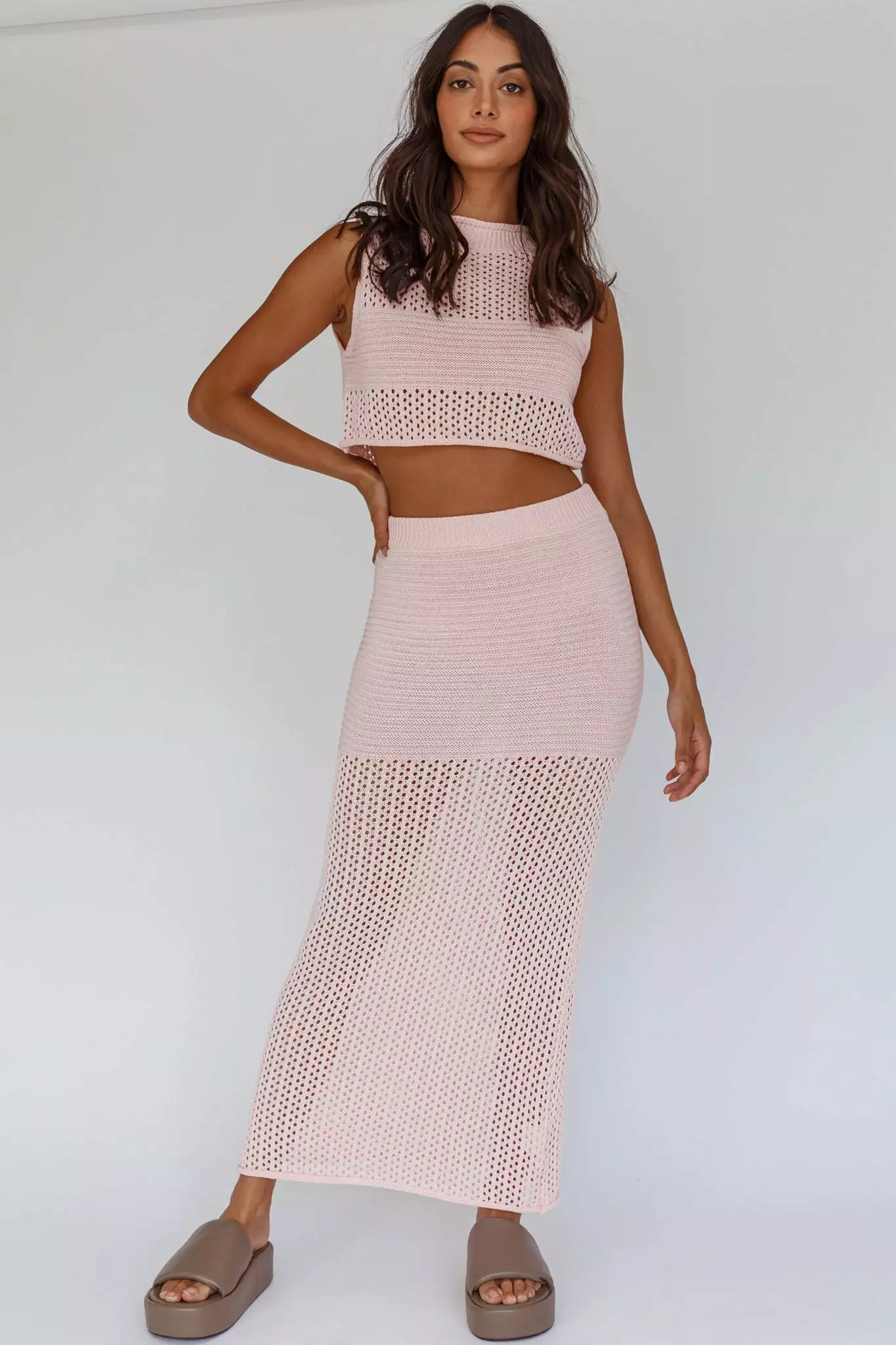 INDIKAH Bayside Crochet Maxi Skirt Pink - Image 7