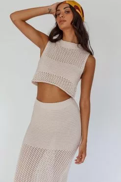 INDIKAH Bayside Sleeveless Crochet Top Oat