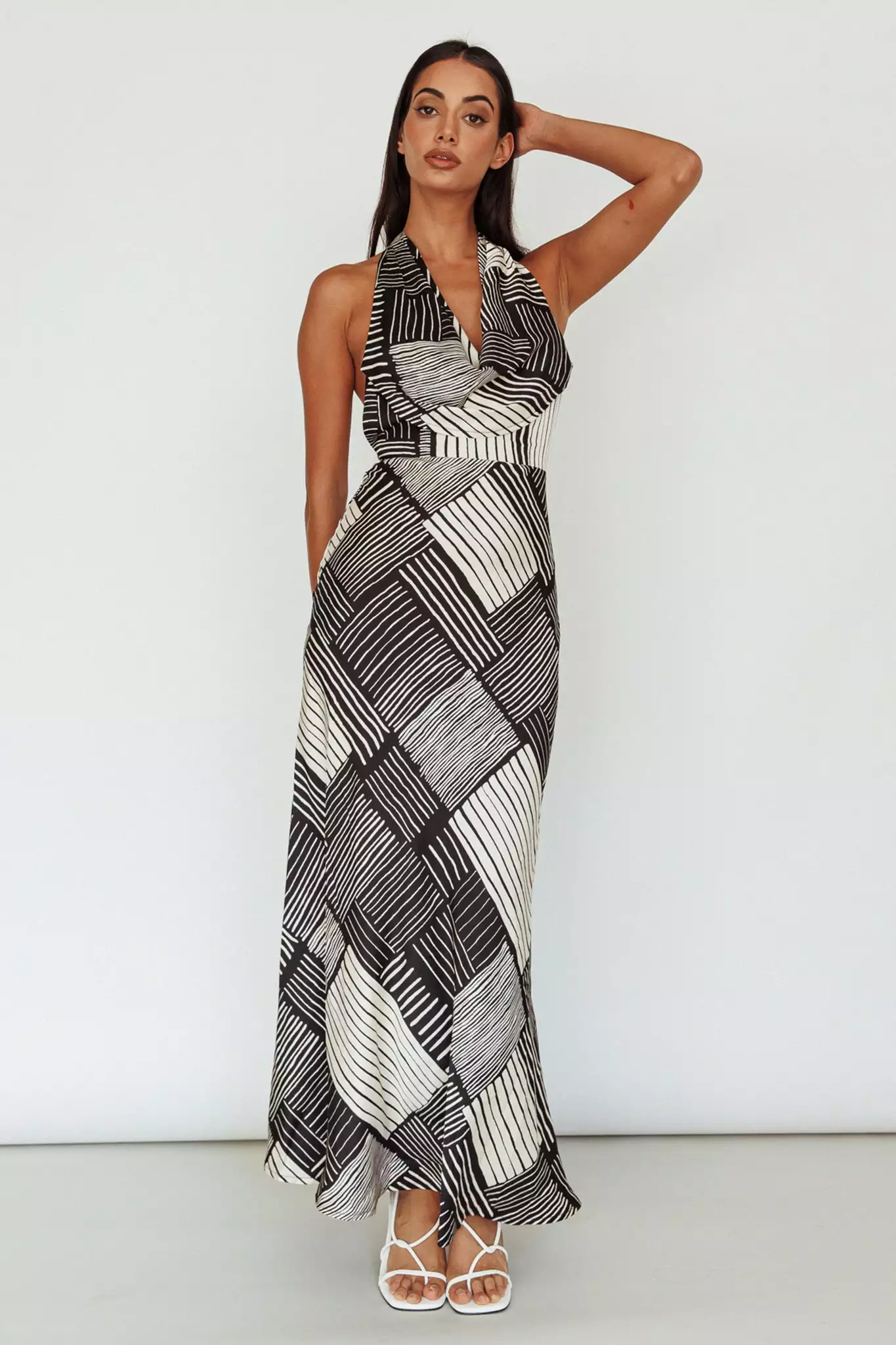 Here Comes The Sun Kailie Halterneck Midi Dress Crosshatch Black